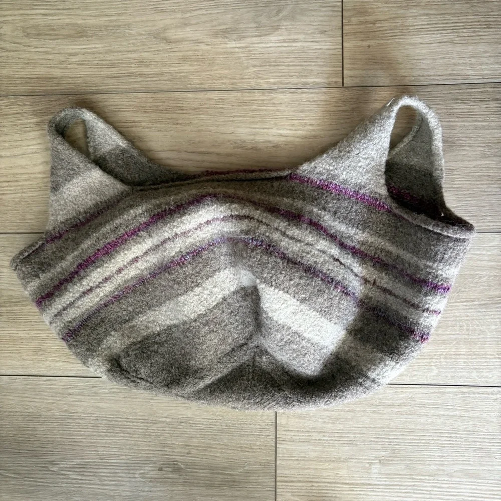 Felted Wool Market Bag Handmade Striped Tote‎ Slouchy Artisan Boho